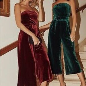 Sugar lips Burgundy velvet strapless  Jump suit cropped wide leg